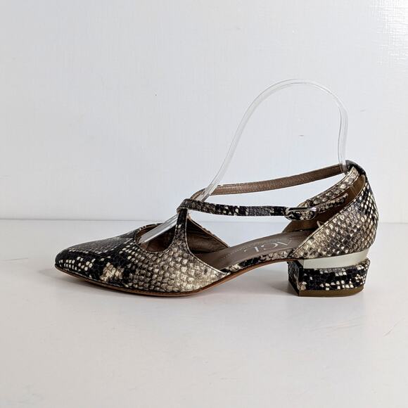 AGL Italian Snakeskin Low Block Heel D'Orsay Pumps Gray Python Print - Picture 6 of 13